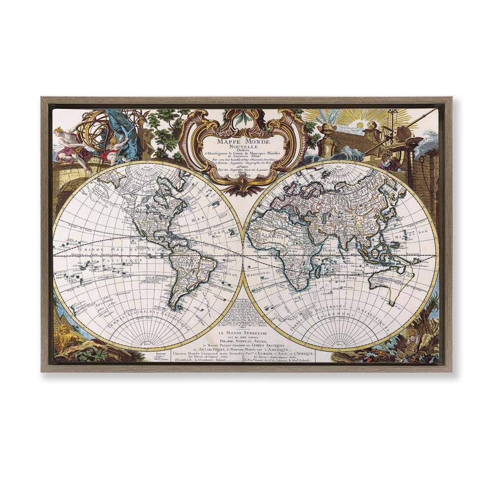 Classic Inspired World Map by Chris Donovan Brown Floater Frame Typography Graphic Art Print 17 in. x 25 in. price history on PriceWatchPro
