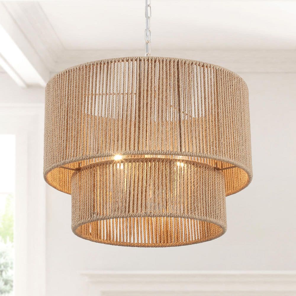 HLJYNJM 5-Light White Framhouse Drum Hanging Linear Chandelier