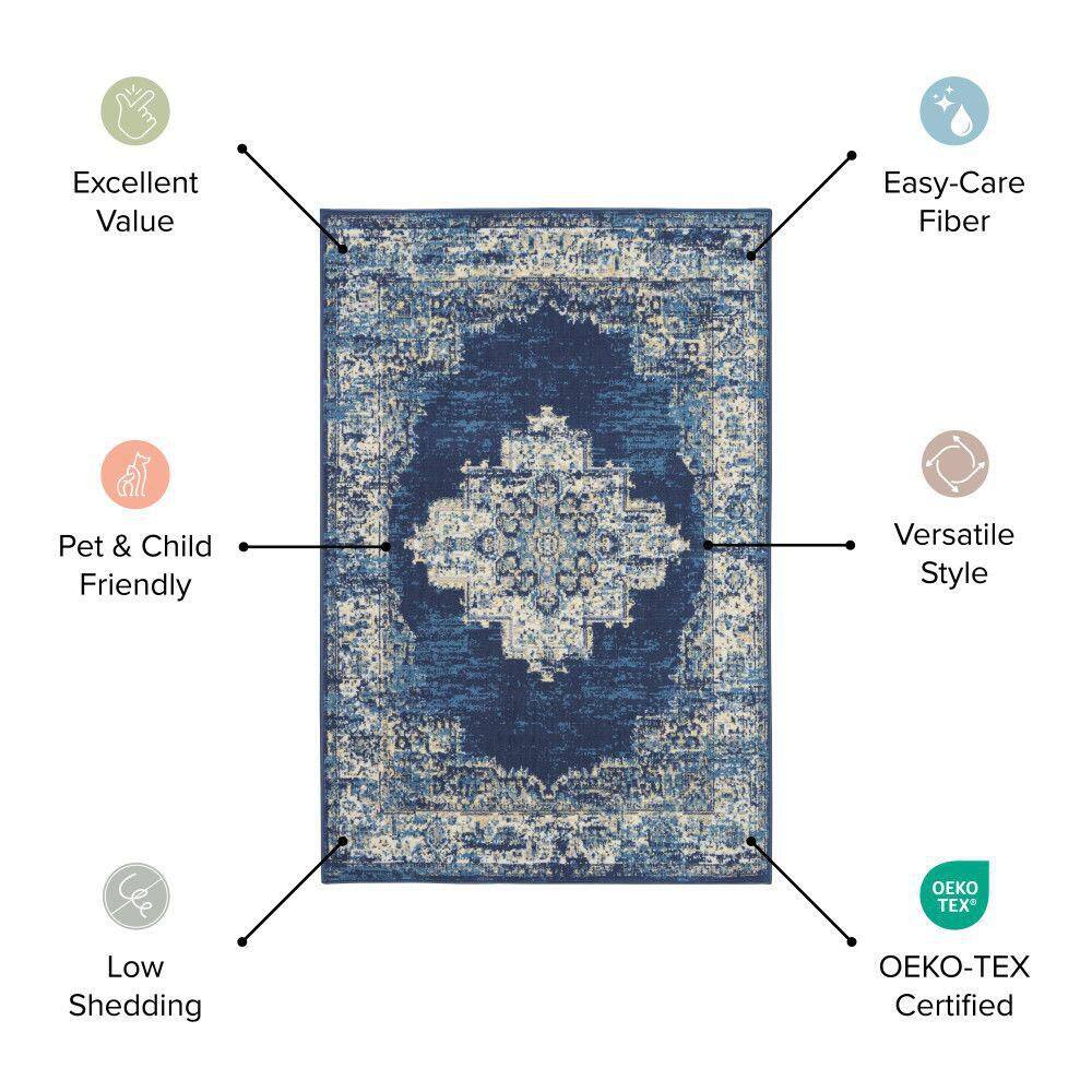Ivory Beige Floral Rectangular Synthetic Area Rug, 2x4
