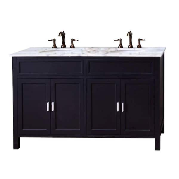 Bellaterra Home Elite 60 in. W x 36 in. H Vanity in Ebony with Marble Vanity Top in White