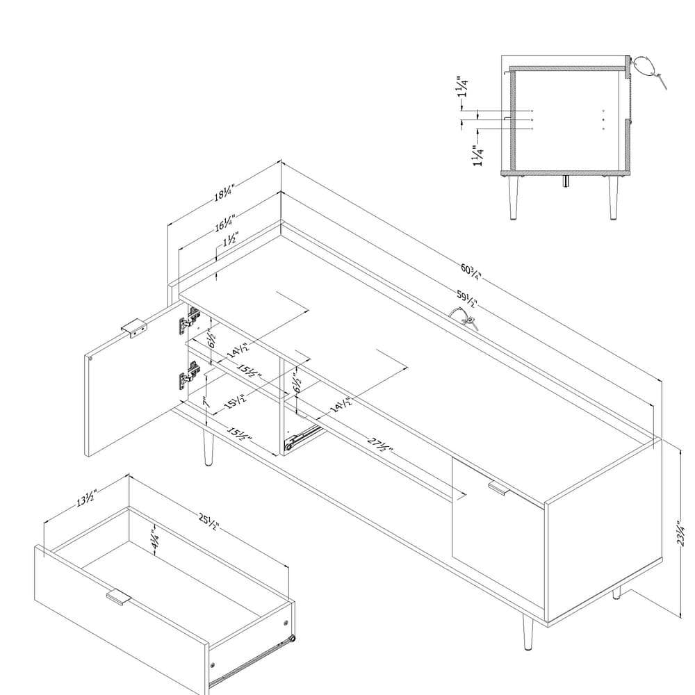 Gray Oak and Faux Carrara Marble TV Stand with Storage Cabinets