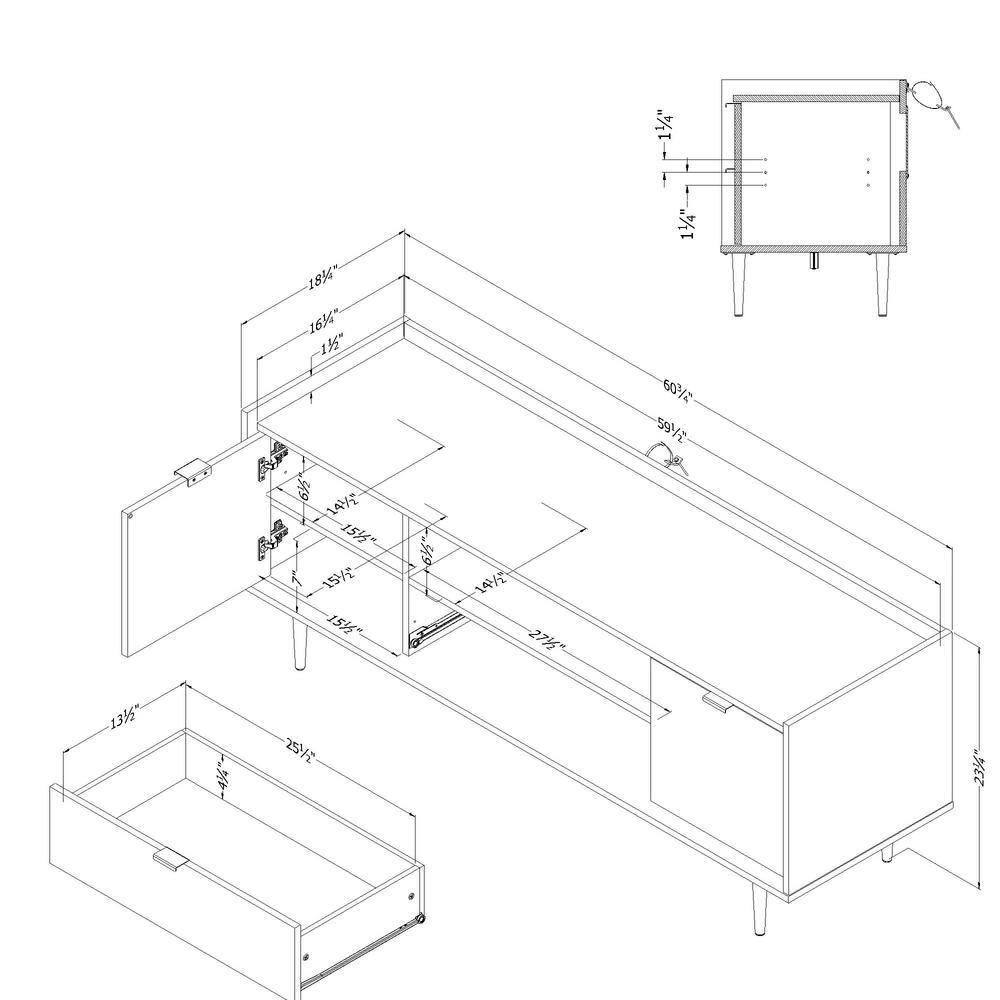Natural Walnut and Faux Carrara Marble TV Stand with Cabinet