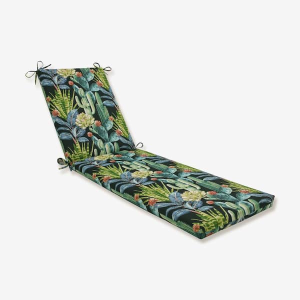 Pillow Perfect Floral 23 x 30 Outdoor Chaise Lounge Cushion in Black/Blue Hattaras