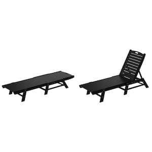 Laguna 2-Piece Black HDPE All Weather Fade Proof Plastic Reclining Outdoor Patio Adjustable Chaise Lounge Chairs