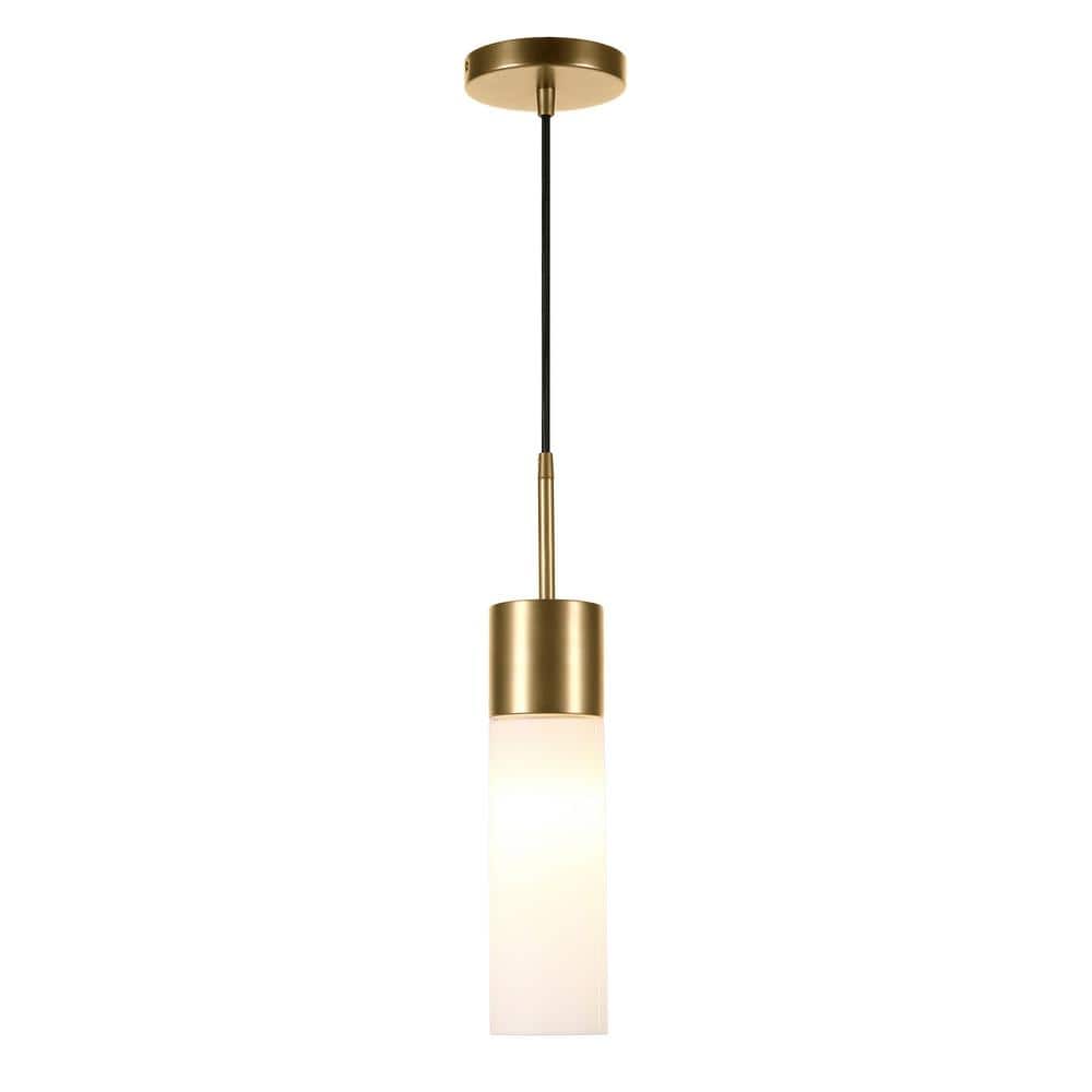 Contemporary Brass and Milk White Glass 18" Pendant Light