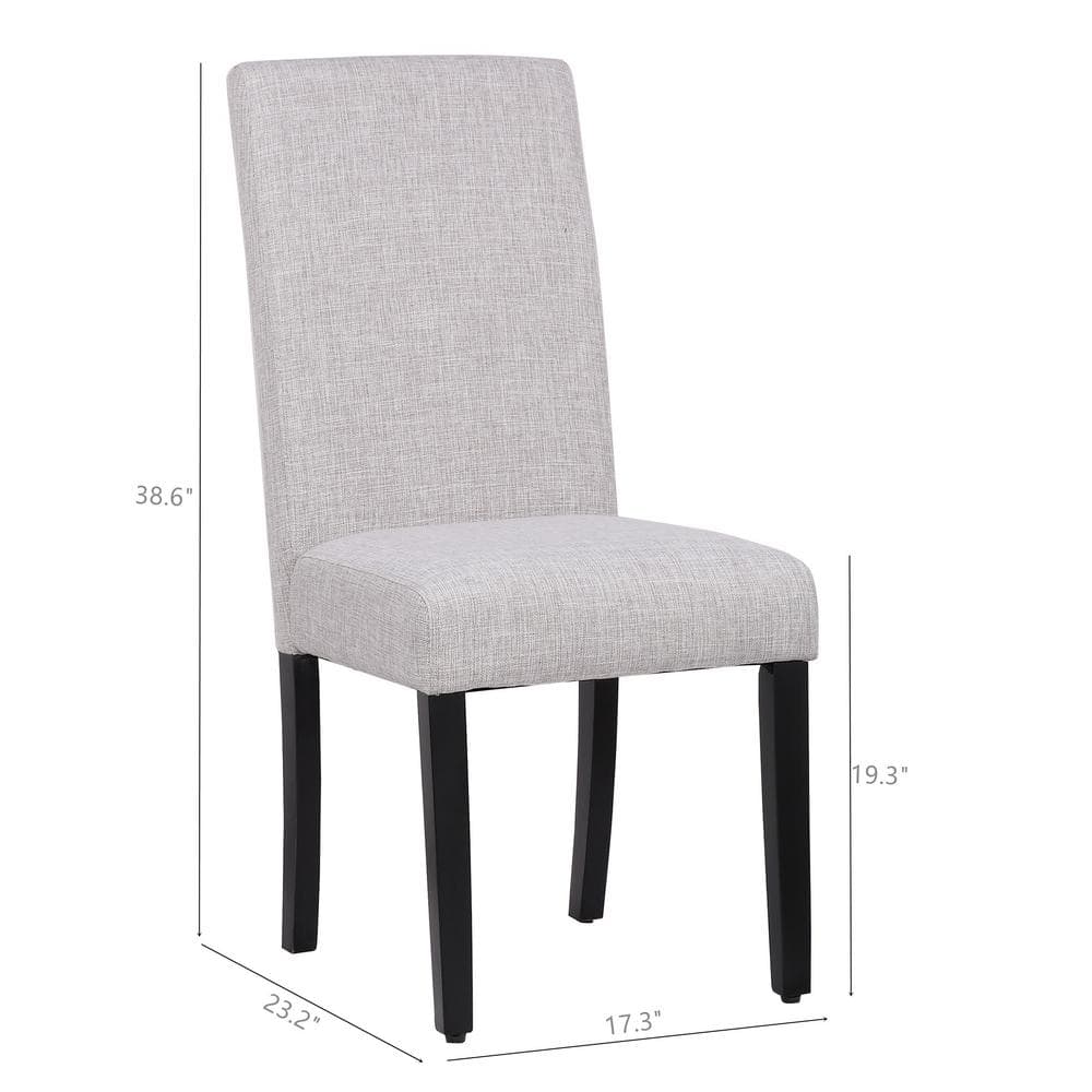 Light Gray Linen Upholstered Dining Chairs with Rubberwood Legs, Set of 2
