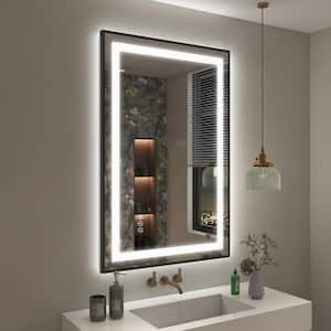 24 in. W. x 36 in. H Rectangular Framed Front and Back LED Lighted Anti-Fog Wall Bathroom Vanity Mirror Tempered Glass