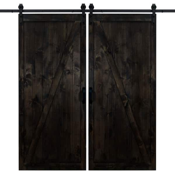 Dogberry 36 in. x 84 in. Classic Z Midnight Black Double Sliding Barn Door with Hardware Kit