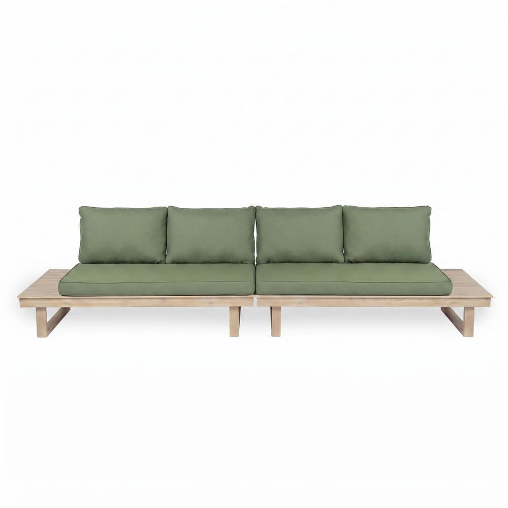 Troy Light White Finish Acacia Wood 4-Seater Sofa Outdoor Patio Sectional with Green Cushions price history on PriceWatchPro