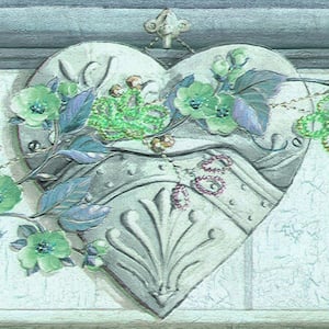 Falkirk Dandy II Green Flowers Hearts Floral Peel and Stick Wallpaper Border