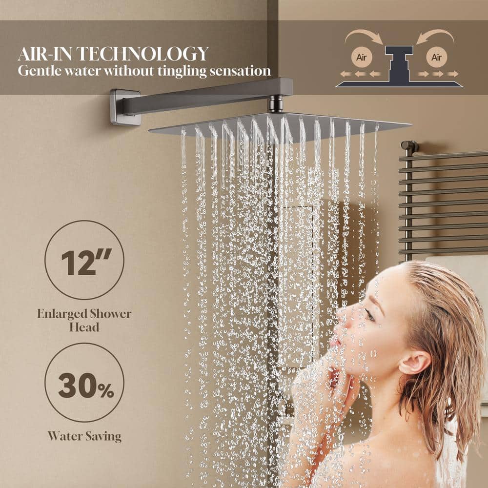 Large Brushed Nickel Dual Square Wall Mounted Shower System