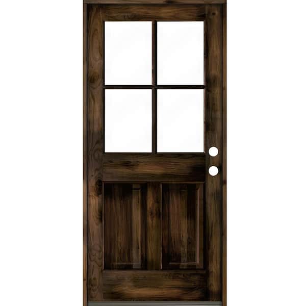 Krosswood Doors 36 in. x 80 in. Knotty Alder Left-Hand/Inswing 4-Lite Clear Glass Black Stain Wood Prehung Front Door
