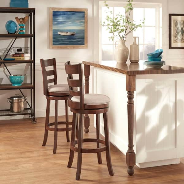 42.9 in. Gray Ladder Back Linen Swivel Bar Stool