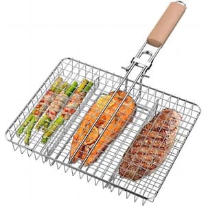 AIGMM Portable Stainless Steel BBQ Barbecue Grilling Basket for Fish ,vegetables