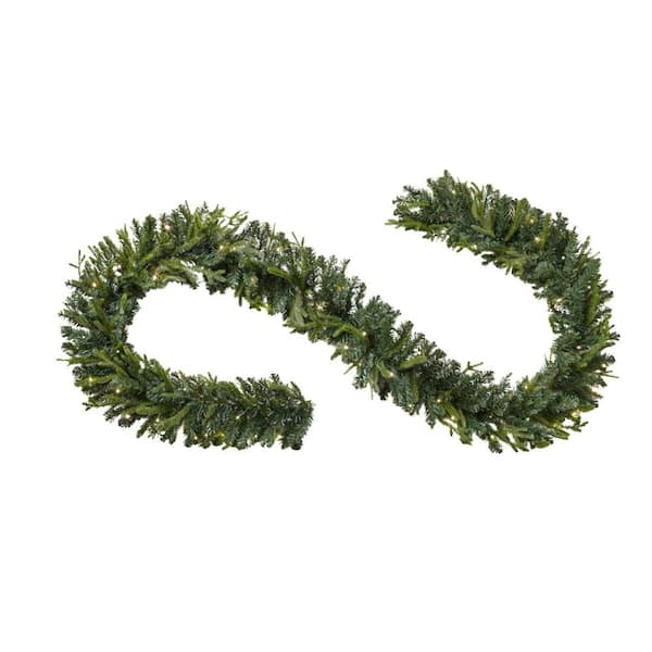 Home Accents Holiday - 12 ft. Pre-Lit Norway Garland with Battery Operated Warm White LED Light