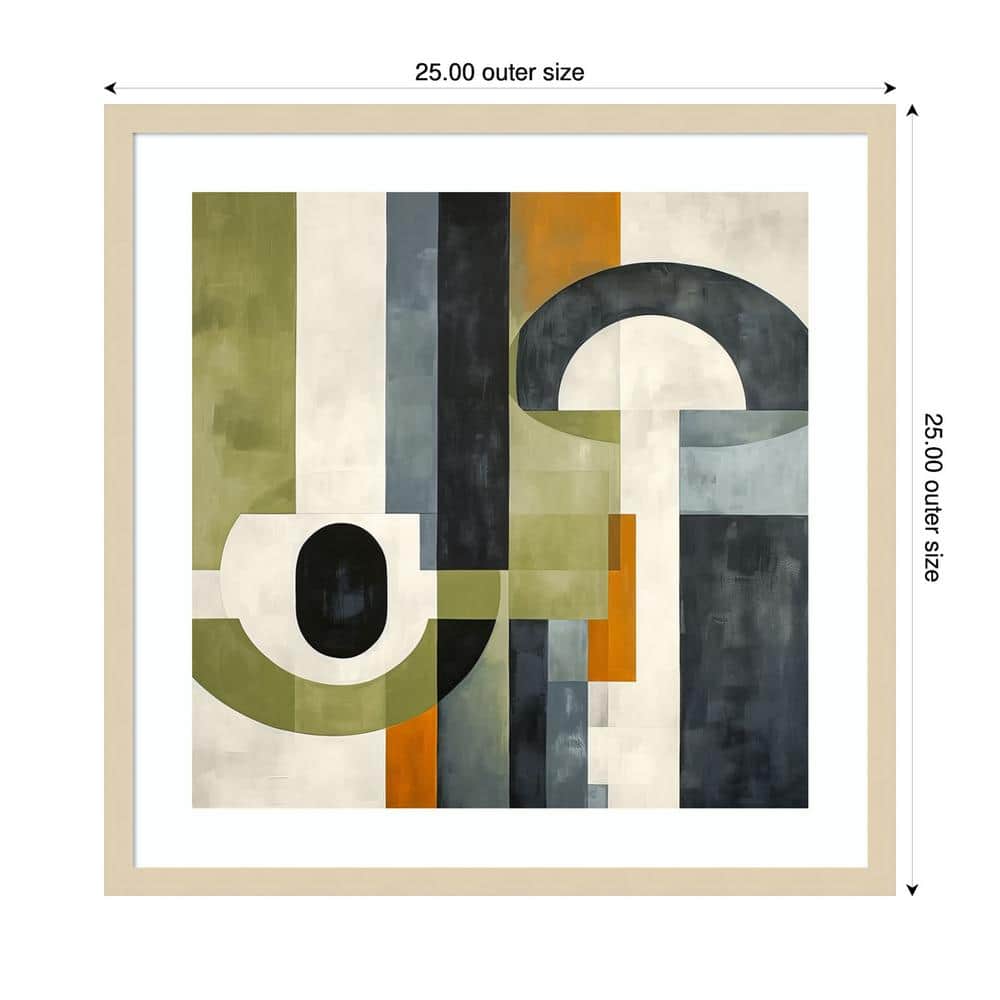 Sage Green Midcentury Abstract Graphic Art Print with Natural Frame
