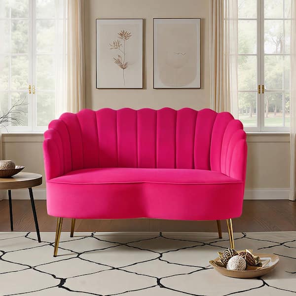 Yeran Velvet 50.2 in. Fushia 2-Seats Loveseat with Flower Shaped Back Design