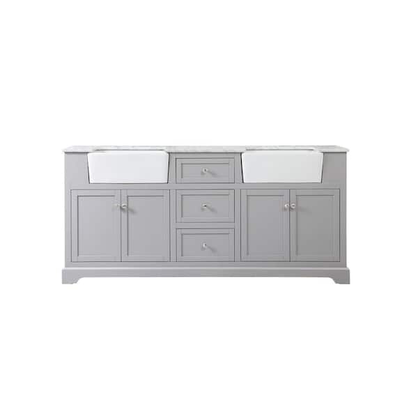 Unbranded Timeless Home 72 in. W x 22 in. D x 34.75 in. H Double Bathroom Vanity Side Cabinet in Grey with White Marble Top