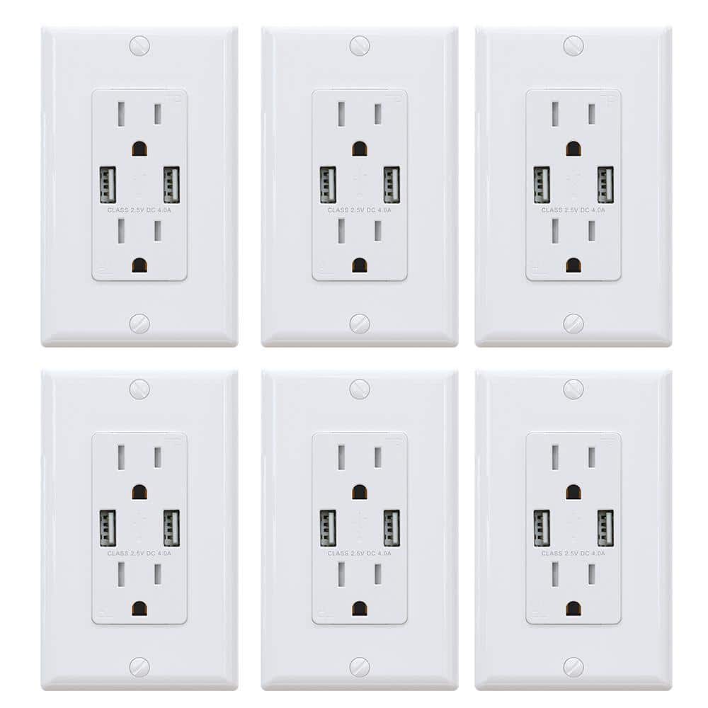 4.0 Amp Dual USB Ports with Smart Chip 15 Amp Duplex Tamper Resistant Outlet Wall Plate Included, White (6-Pack) price history on PriceWatchPro