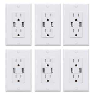 4.0 Amp Dual USB Ports with Smart Chip 15 Amp Duplex Tamper Resistant Outlet Wall Plate Included, White (6-Pack)