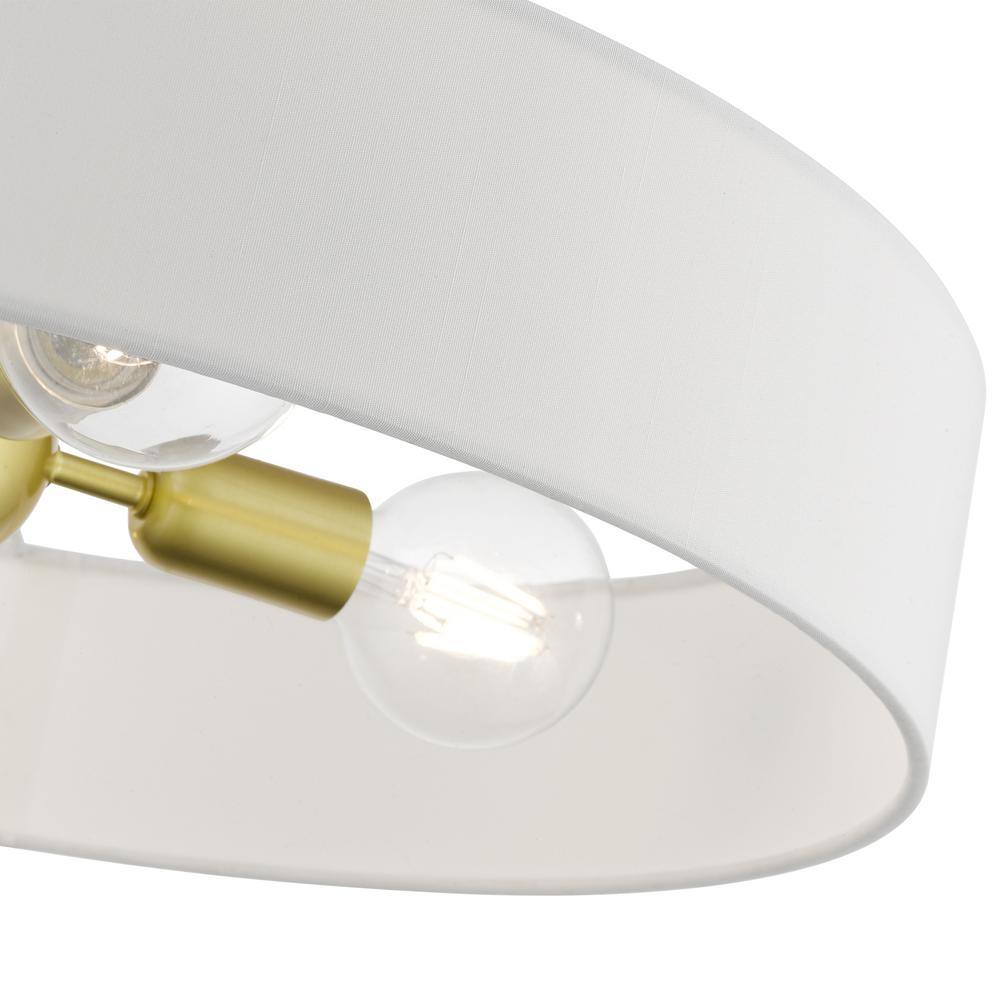 Satin Brass and White 4-Light Drum Semi-Flush Mount