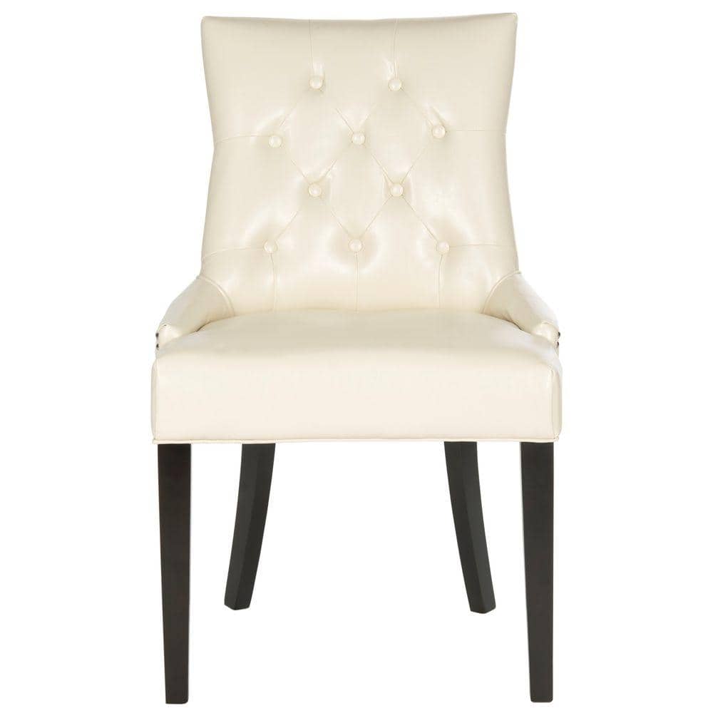 Flat Cream Leather Parsons Dining Chairs with Wood Legs, Set of 2