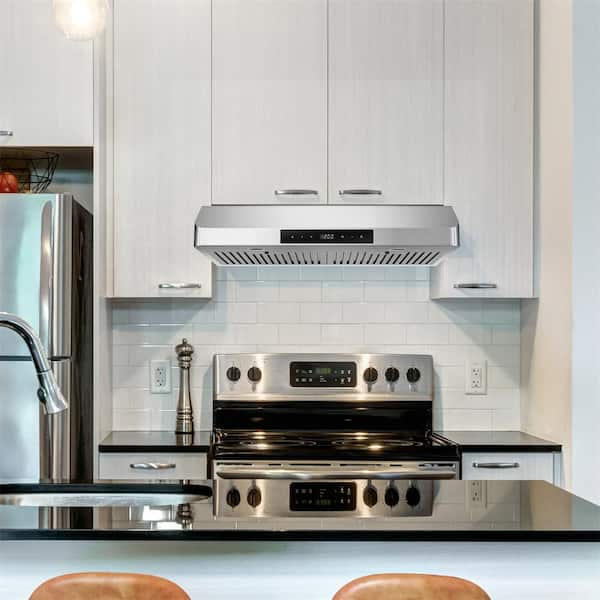 30 in. 400 CFM Ultra Slim Ducted Kitchen Under Cabinet Range Hood with  Light in Stainless Steel