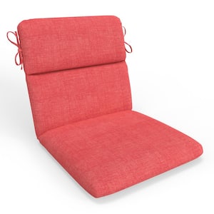 Solid Twill 18 in W x 3 in H Outdoor 1-Piece Split Back Dining Chair Cushion Set /w Ties 1-Count in Orange Splash Coral