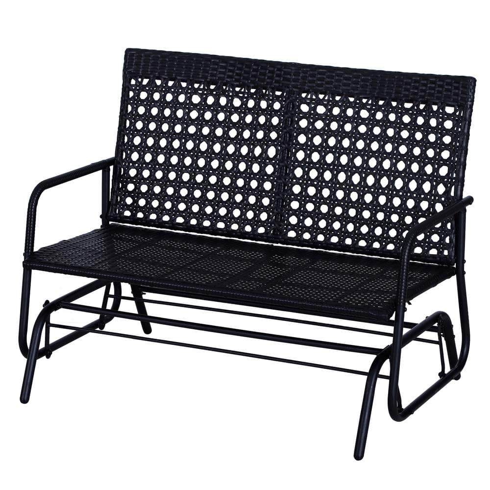 Outsunny Black 2-Person Wicker Glider Bench with Steel Frame