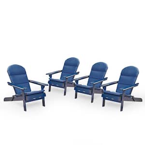 Malibu Navy Blue Wood Adirondack Chair with Navy Blue Cushion (4-Pack)