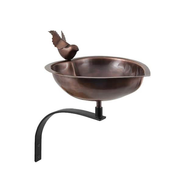 ACHLA DESIGNS 9 in. Dia, Antique Copper Heart Shaped Birdbath Bowl with Wall Mount Bracket