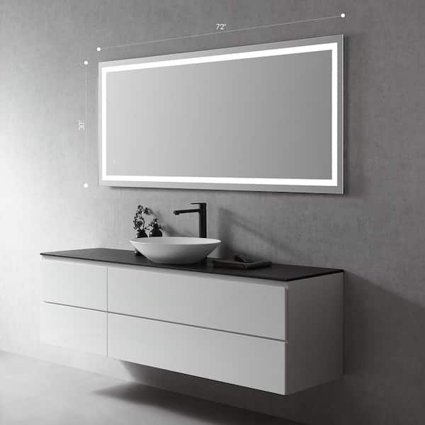 Utilfreds bejdsemiddel Integrere Altair Genova 72 in. W x 30 in. H Large Rectangular Frameless LED Light  Wall Mount Bathroom Vanity Mirror in Silver 744072-LED-NF - The Home Depot