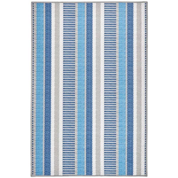 Always Greener Machine Washable Blue/Grey 4 ft. x 6 ft. Indoor Area Rug