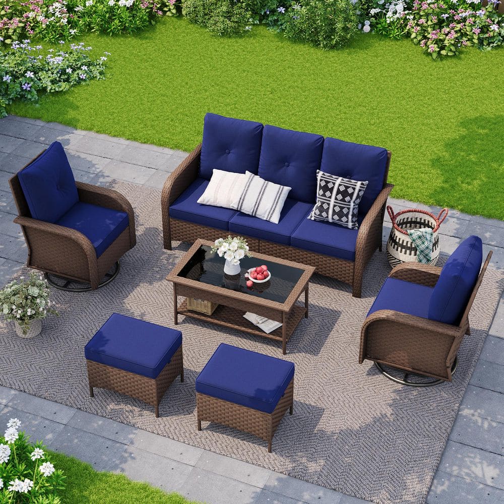 5 - Person Patio Furniture Set With 3-Seat Sofa, 2 Swivel Chairs with Ottomans and Coffee Table price history on PriceWatchPro
