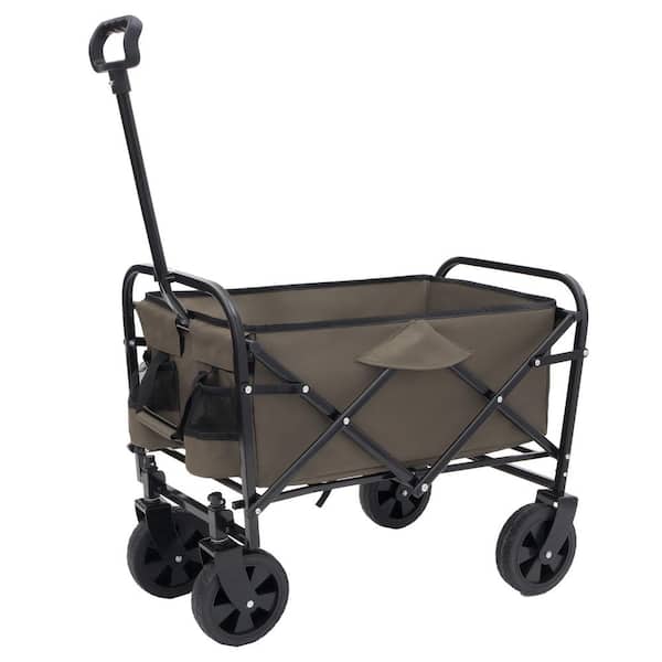 9.74 cu. ft. Brown Fabric Wagon Cart, Folding Outdoor Garden Cart w/ All-Terrain Wheels for Camping Shopping Fishing