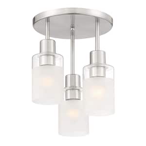 Cedar Lane 11 in. 3-Light Modern Brushed Nickel Semi Flush Mount Ceiling Light with Clear Glass Shade