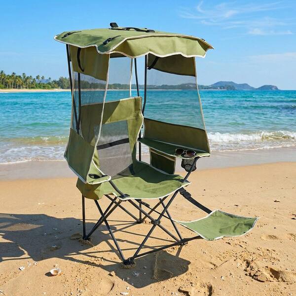 ABORON Beach Camping Chair with Canopy and Foot Rest, Folding