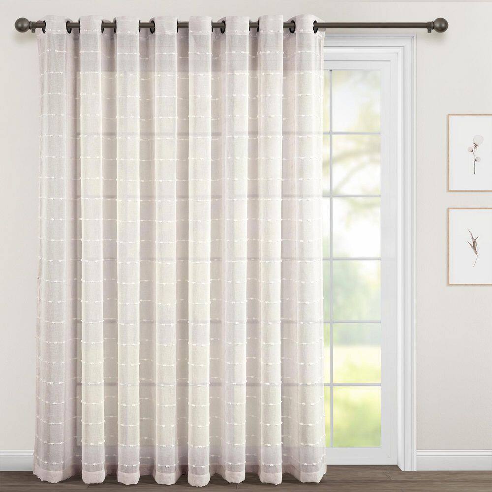 Beige Sheer Polyester Grommet Curtain Panel 115"W x 84"L