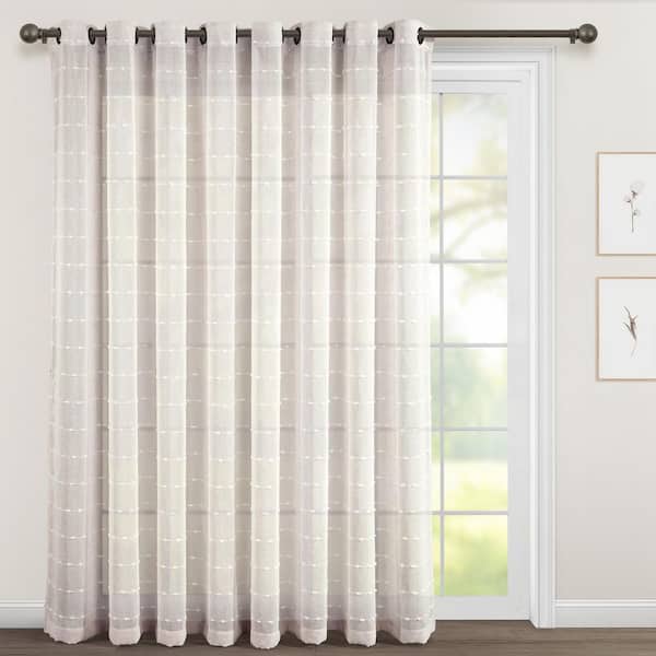 HOMEBOUTIQUE Farmhouse Textured 115 in. W x 84 in. L Grommet Sheer Window Curtain Panel in Beige Single