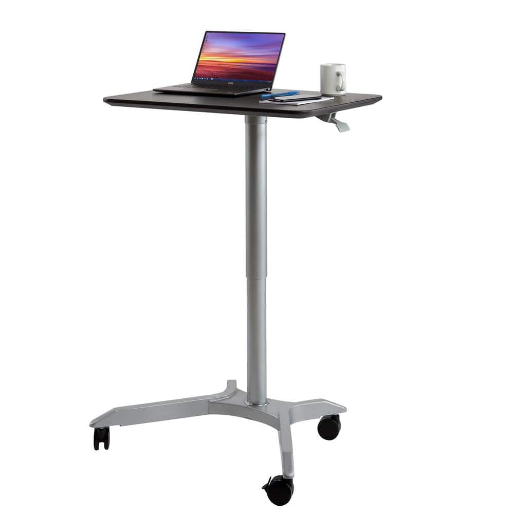 Espresso Adjustable Height Rolling Laptop Desk Stand with Silver Base
