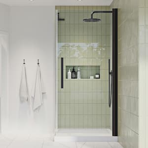 Pasadena 34 in. L x 32 in. W x 75 in. H Corner Shower Kit with Pivot Frameless Shower Door in ORB and Shower Pan