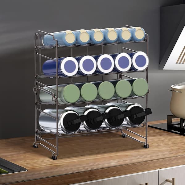 5 Tier Water Bottle Organizer Free Standing Storage Rack Shelf Beverage Rack, Size: Large, Brown