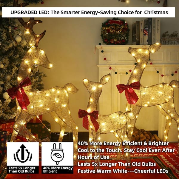 54 in. 3-Pieces Outdoor Christmas Decoration Reindeer Family Yard Decoration with Warm White LED Lights