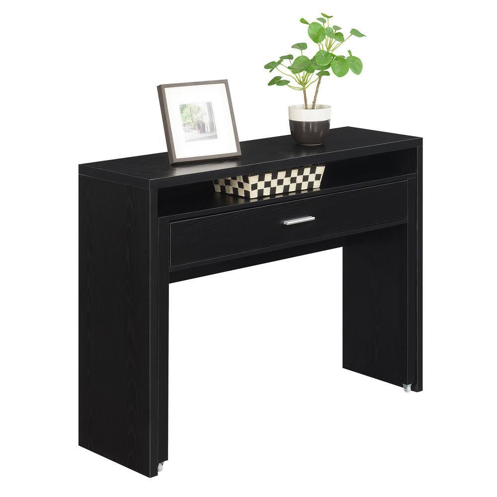 Modern Black Expandable Console/Desk with Sliding Drawer and Riser