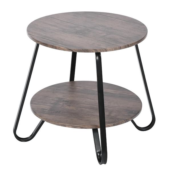 Wateday 18.10 in. Brown Round Short Wood End Table with 2-Tiers