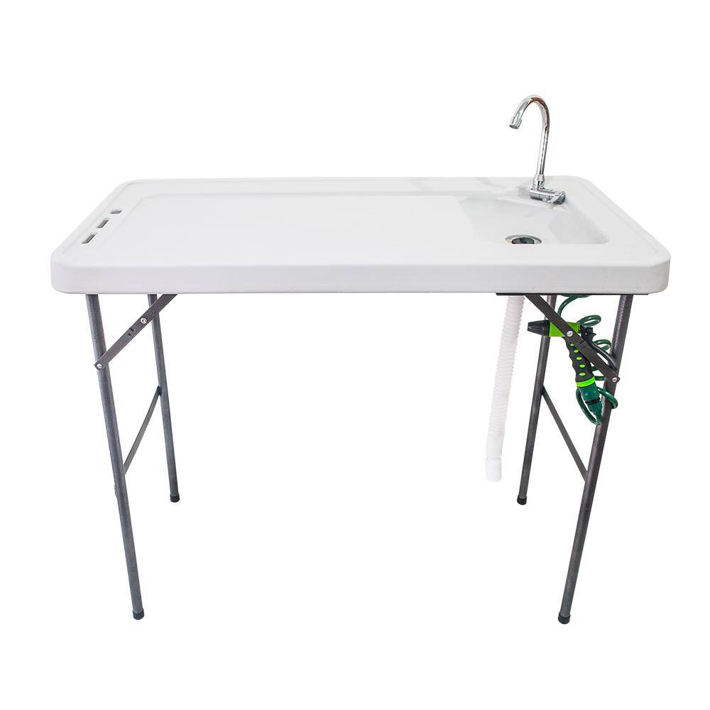 White HDPE Folding Fish Cleaning Table with Sink and Spray Gun