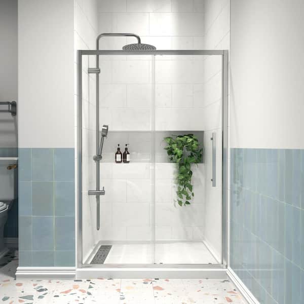 imperiol Modern 48 in. W x 72 in. H Sliding Semi-Frameless Shower Door in Chrome Finish with 1/4 in. (6mm) Clear Glass