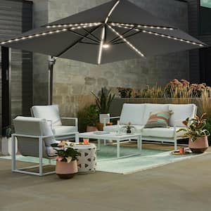 Gray 10*10FT Square Cantilever LED Umbrella - Sunbrella Fabric, Aluminum Frame and Innovative 360° Rotation System !