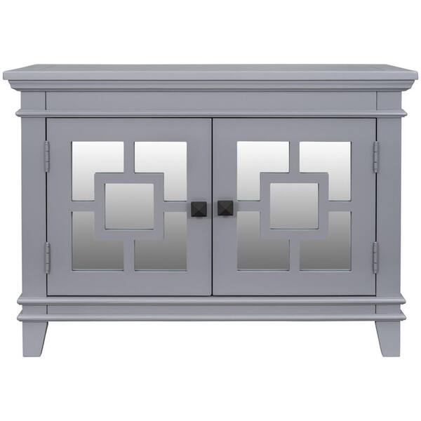 ZIRUWU Gray Accent Cabinet Wooden Cabinet with Decorative Mirror Door, Modern Sideboard for Entryway, Living Room, Bedroom