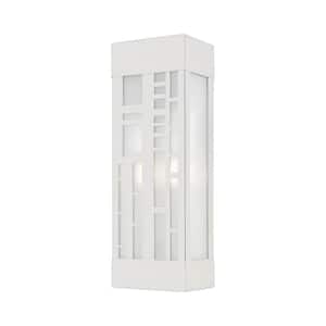 Ridgeside 17 in. 2-Light Brushed Nickel Outdoor Hardwired ADA Wall Sconce with No Bulbs Included
